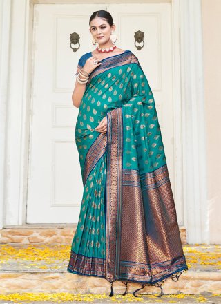 Turquoise Blue Silk Desinger Saree, 6.3 m (with blouse piece) at Rs 1425 in  Surat