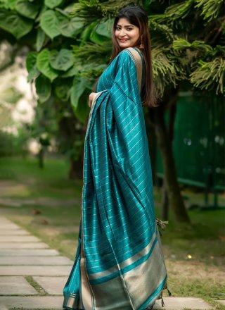 SF-Teal Blue Soft Lichi Silk saree - New In - Indian