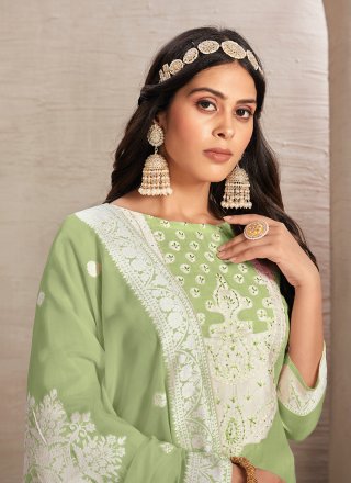 Tempting Green Organza Salwar Suit