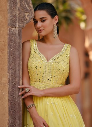 Tempting Yellow Georgette  Designer Gown