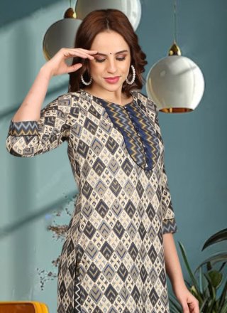 Thrilling Grey Rayon Readymade Salwar Suit with Print Work