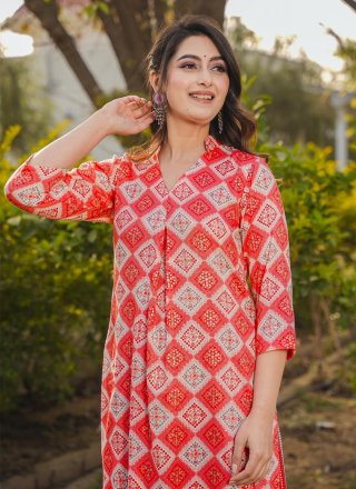 Thrilling Red Rayon Party Wear Kurti