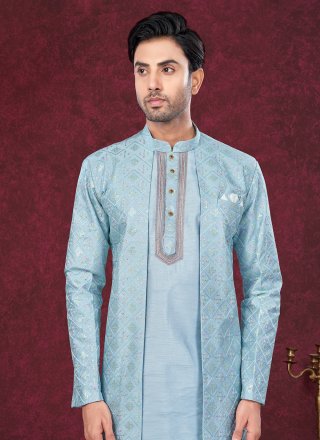 Tiptop Aqua Blue Silk Sherwani Mens Wear