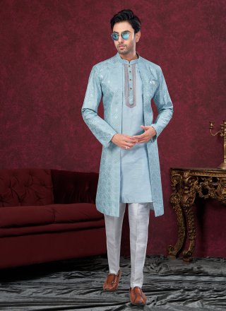 Tiptop Aqua Blue Silk Sherwani Mens Wear
