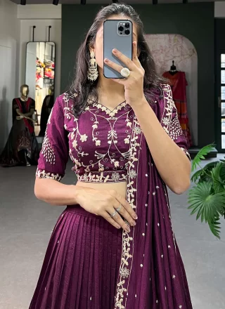 Tiptop Wine Vichitra Silk Lehenga Choli