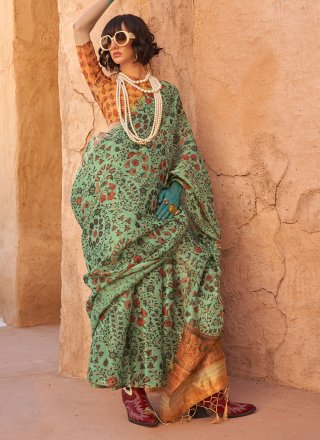 Tissue Trendy Saree In Sea Green