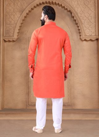 Titillating Orange Cotton Kurta Mens Wear with Fancy Work