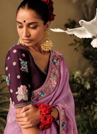 Titillating Purple Silk Trendy Saree