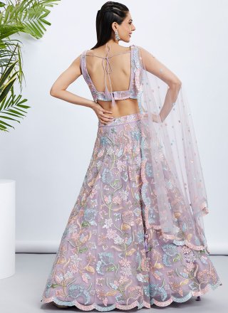 Topnotch Mauve Net Lehenga Choli with Cord, Embroidered, Sequins and Thread Work
