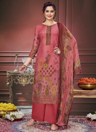 Topnotch Pink Muslin Salwar Suit with Digital Print Work