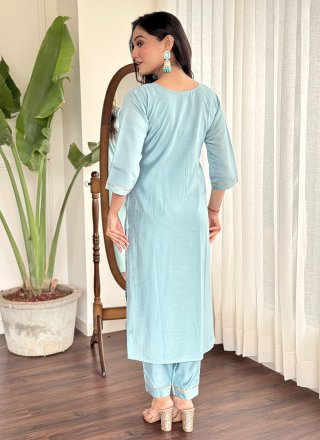 Transcendent Aqua Blue Chanderi Pant Style Suit