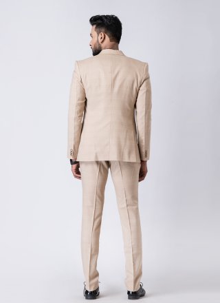 Transcendent Beige and Black Cotton Tuxedo Suit In Plain