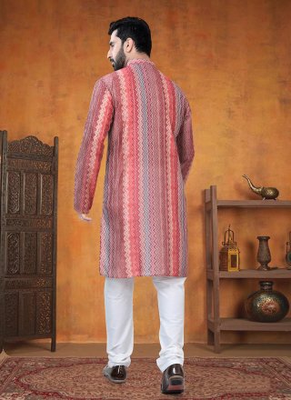Trendy Multi Colour Jacquard Kurta Pyjama with Print Work