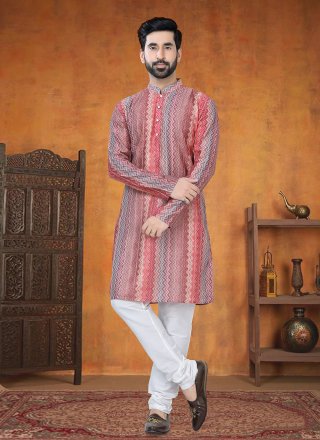 Trendy Multi Colour Jacquard Kurta Pyjama with Print Work