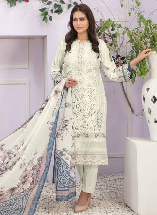 Trendy Off White Georgette Salwar Suit with Embroidered Work