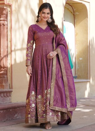 Trendy Purple Viscose Designer Gown