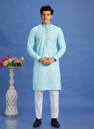 Turquoise Cotton Kurta Pyjama