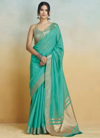 Jute silk 2024 Traditional Look and Comfortable, Blue with Light green combination, with silk mark, light weight