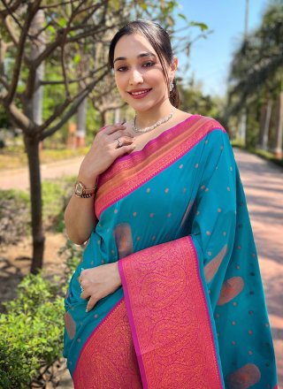 Turquoise Silk Classic Saree