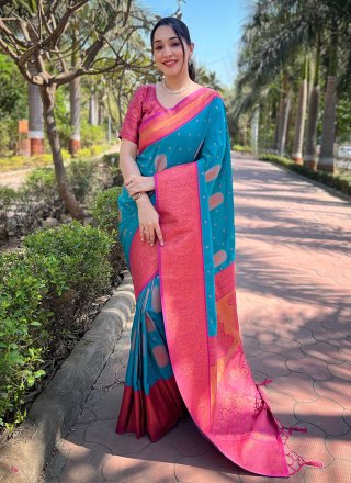Turquoise Silk Classic Saree