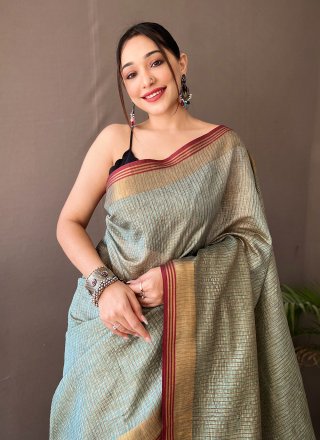 Turquoise Silk Traditional Saree with Weaving Work for Women