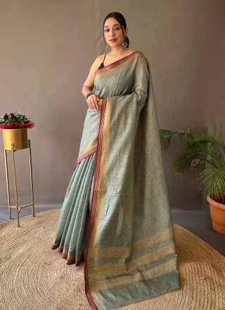 Turquoise Silk Traditional Saree with Weaving Work for Women