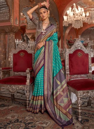 Turquoise Silk Trendy Saree with Weaving Work