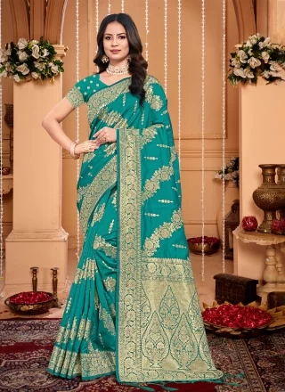 Turquoise Silk Weaving Work Casual Saree for Women