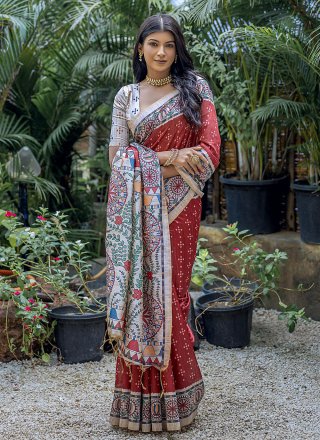 Tussar Silk Casual Saree In Red