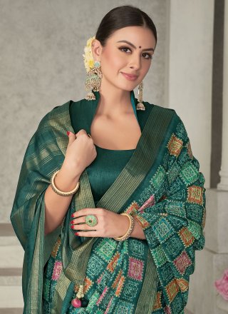 Tussar Silk Classic Saree with Embroidered and Geometric Print Work