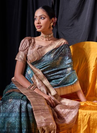 Tussar Silk Classic Sari with Print Work