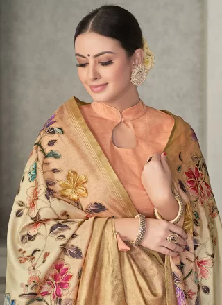 Tussar Silk Contemporary Sari In Beige