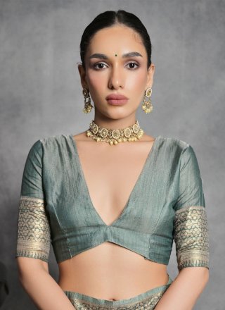 Tussar Silk Contemporary Sari In Green