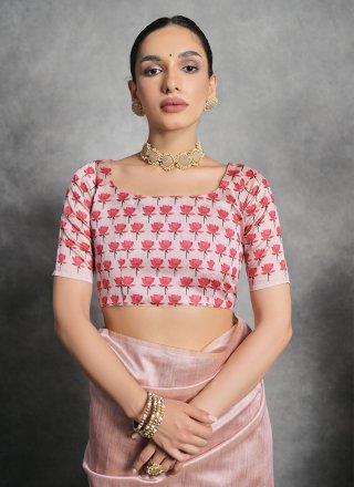 Tussar Silk Contemporary Sari In Pink