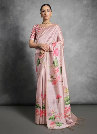 Tussar Silk Contemporary Sari In Pink
