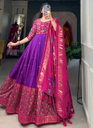 Tussar Silk  Designer Gown In Purple