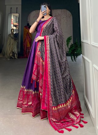 Tussar Silk  Designer Gown In Purple