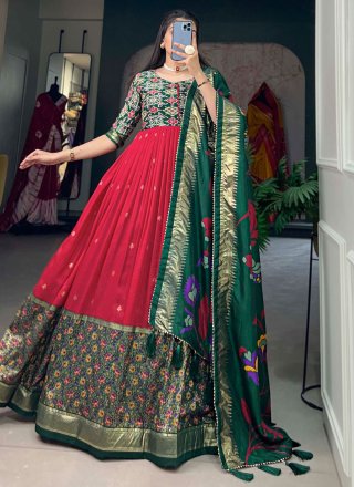 Tussar Silk Designer Gown In Red