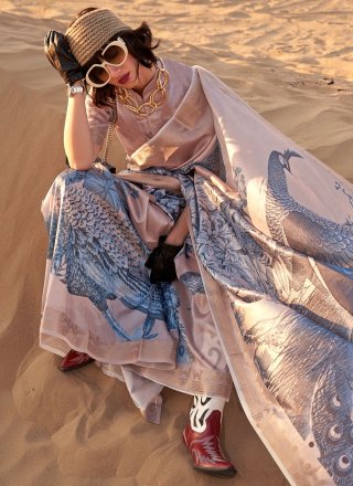 Tussar Silk Designer Sari In Beige