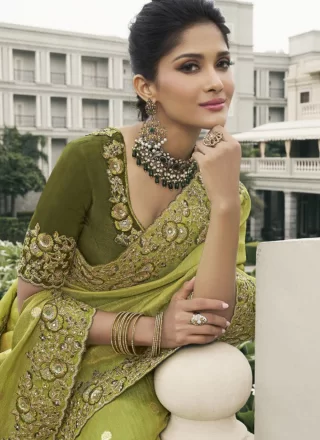 Tussar Silk Designer Sari In Green