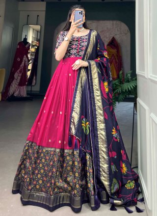Tussar Silk Gown In Pink