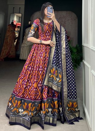 Tussar Silk Indian Gown In Wine