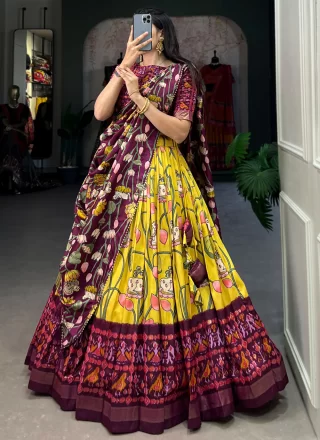 Tussar Silk Lehenga Choli In Yellow