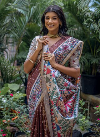 Tussar Silk Trendy Saree In Brown