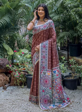 Tussar Silk Trendy Saree In Brown