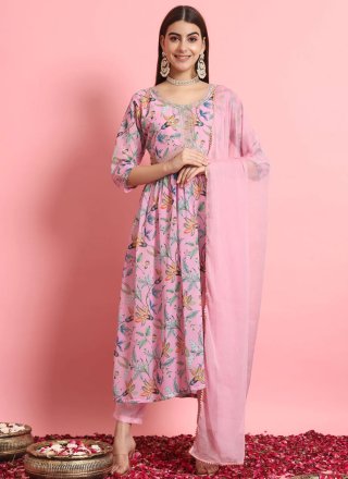 Urbane Pink Georgette Pant Style Suit with Embroidered Work