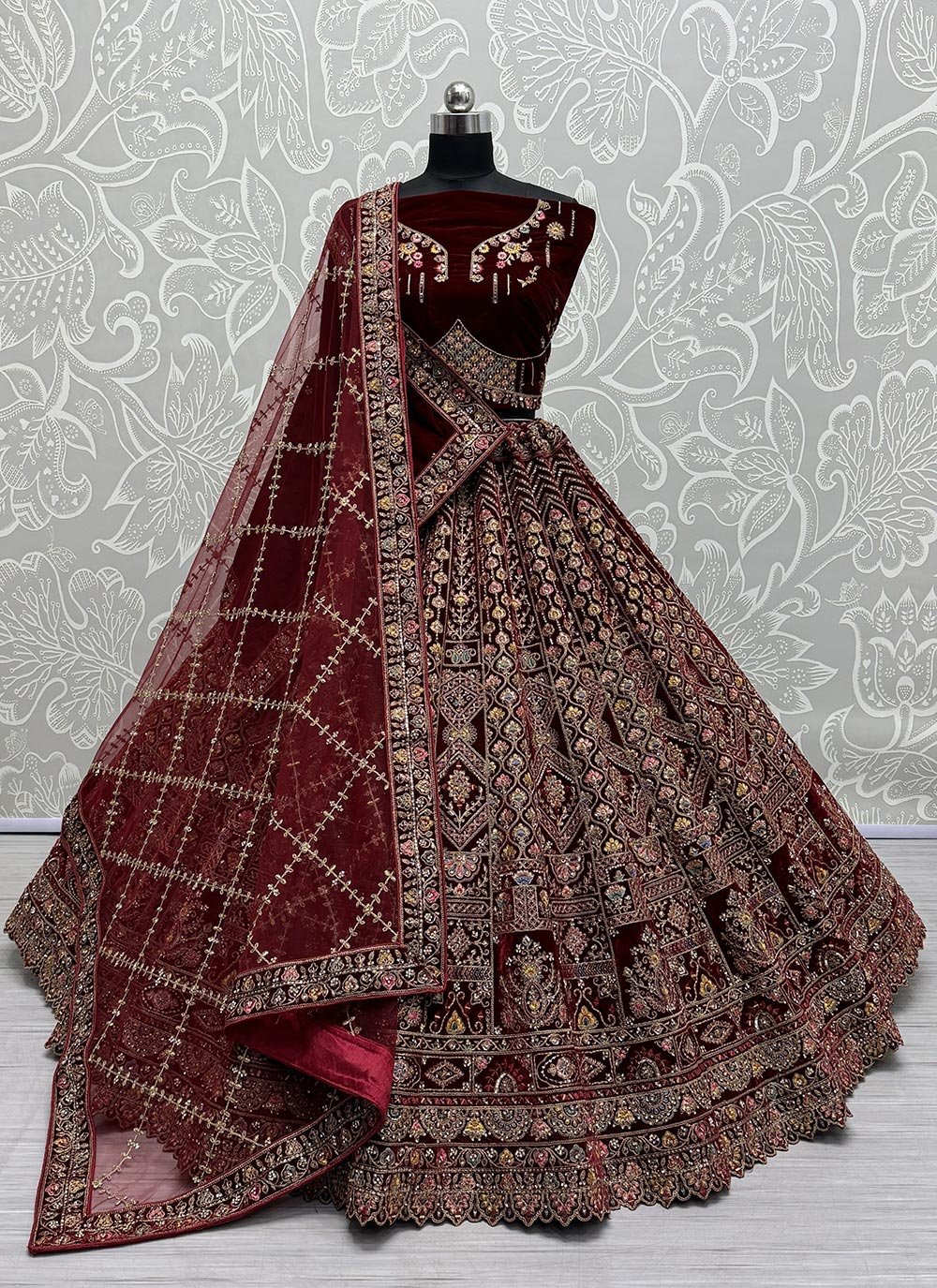 Maroon color bridal lehenga best sale