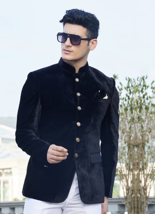 Velvet Jodhpuri Jacket In Plain