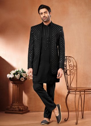 Velvet Jodhpuri Suit In Black