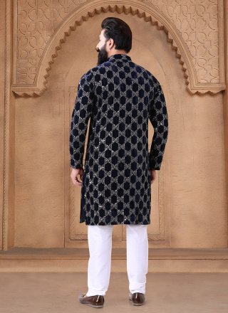 Velvet Kurta Pyjama In Blue